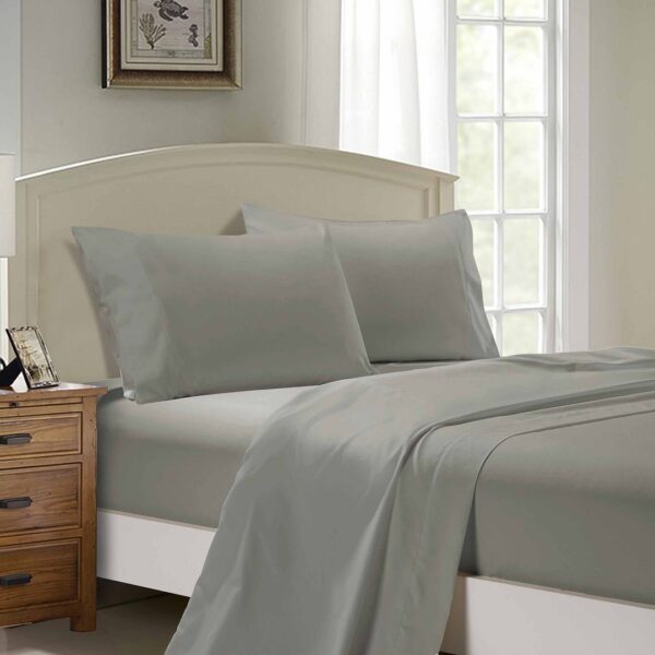 HomeDiscount-1000TC Ultra Soft Double Size Bed Grey Flat & Fitted Sheet Set