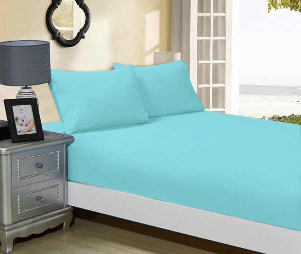 HomeDiscount-1000TC Ultra Soft Fitted Sheet & 2 Pillowcases Set - King Size Bed - Aqua