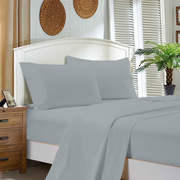 HomeDiscount-1000TC King Size Bed Soft Flat & Fitted Sheet Set Silver