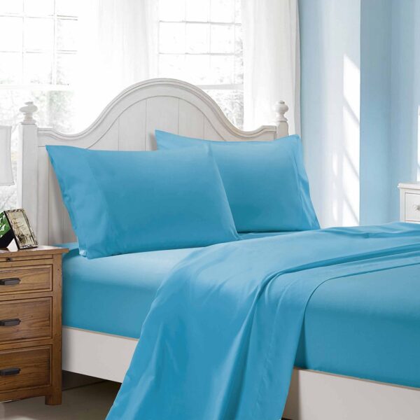 HomeDiscount-1000TC Ultra Soft King Single Size Bed Light Blue Flat & Fitted Sheet Set