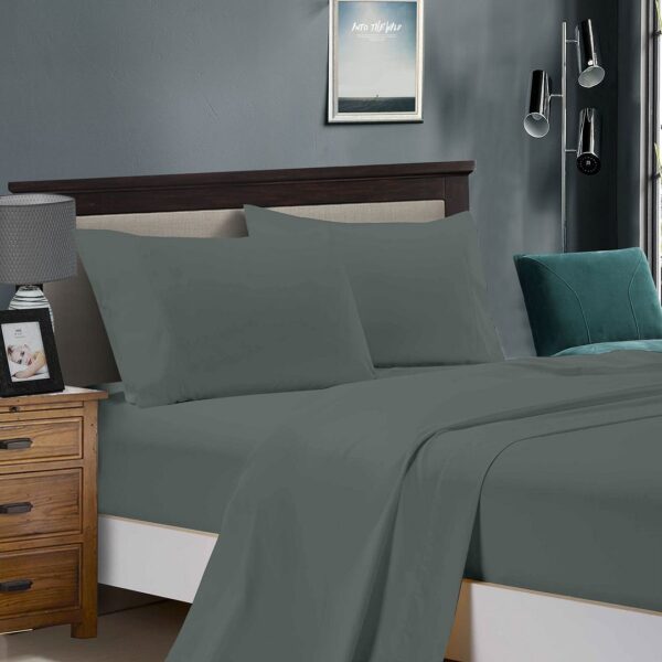 HomeDiscount-1000TC Ultra Soft King Single Size Bed Charcoal Flat & Fitted Sheet Set