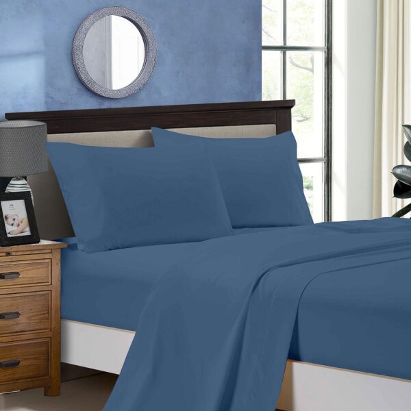 HomeDiscount-1000TC Queen Size Bed Soft Flat & Fitted Sheet Set Greyish Blue