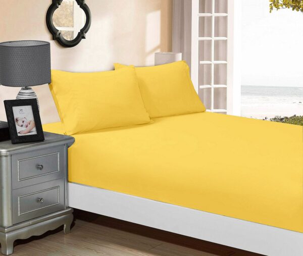 HomeDiscount-1000TC Ultra Soft Fitted Sheet & Pillowcase Set - Single Size Bed - Yellow