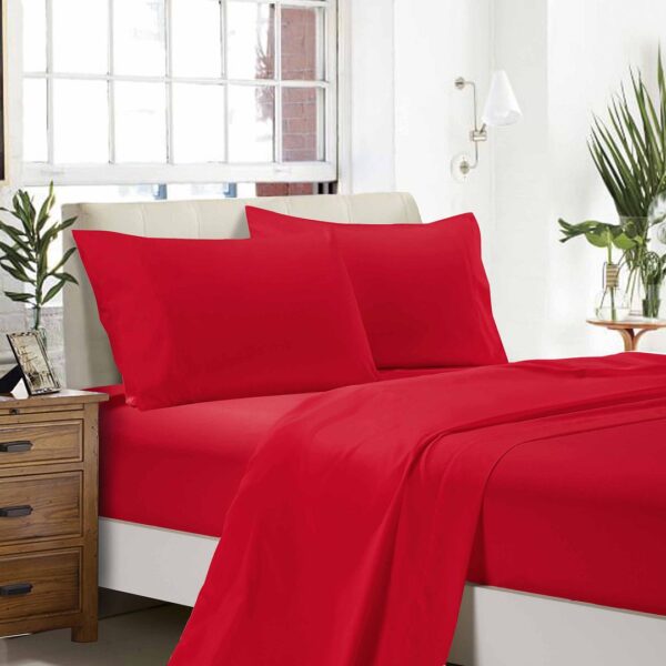 HomeDiscount-1000TC Ultra Soft Single Size Bed Red Flat & Fitted Sheet Set