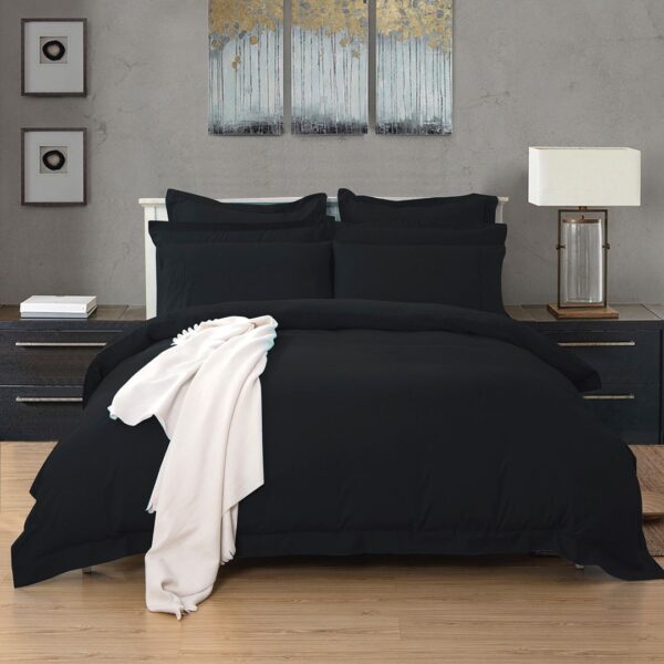 HomeDiscount-1000TC Tailored King Size Black Duvet Quilt Cover Set