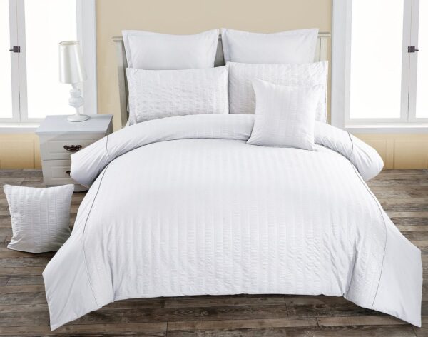 HomeDiscount-Seersucker King Size White Duvet Quilt Cover Set