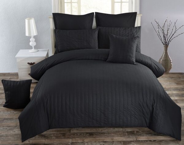 HomeDiscount-Seersucker King Size Black Duvet Quilt Cover Set