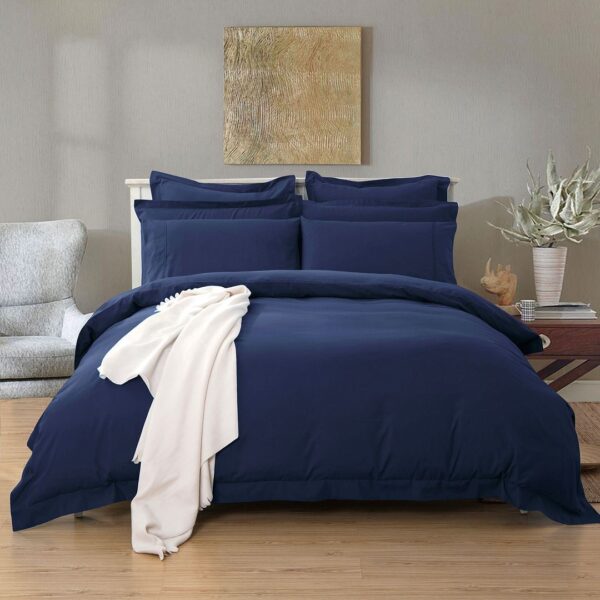 HomeDiscount-1000TC Tailored Queen Size Quilt/Duvet Cover Set - Midnight Blue