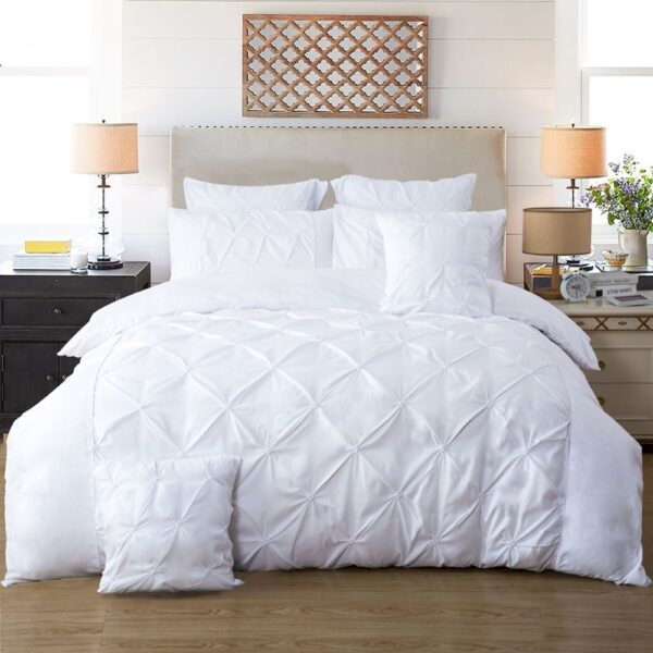 HomeDiscount-Diamond Pintuck Double Size White Duvet Quilt Cover Set