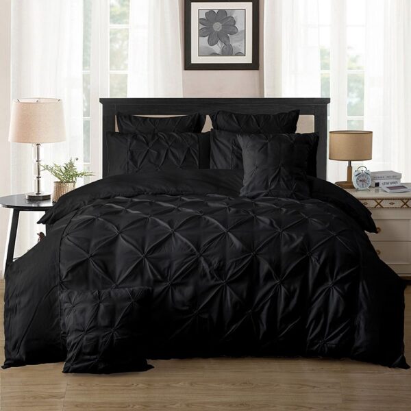 HomeDiscount-Diamond Pintuck Queen Size Black Duvet Quilt Cover Set