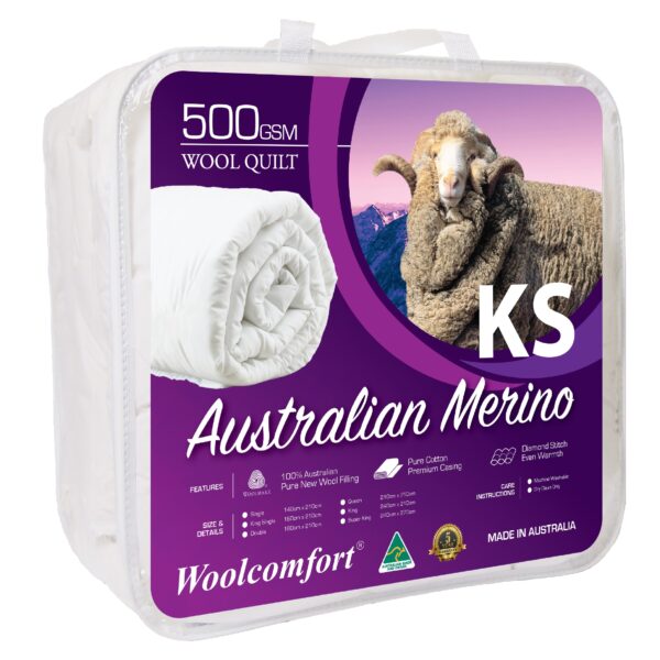 HomeDiscount-Woolcomfort Aus Made Merino Wool Quilt 500GSM 160x210cm King Single Size