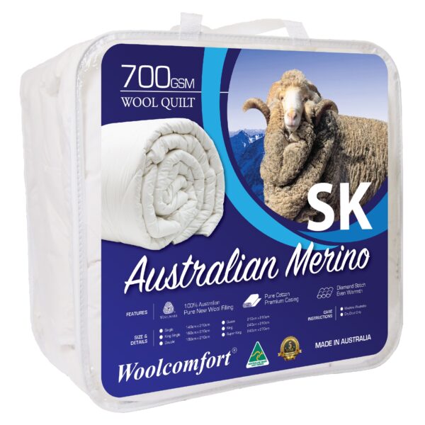 HomeDiscount-Woolcomfort Aus Made Merino Wool Quilt 700GSM 270x240cm Super King Size