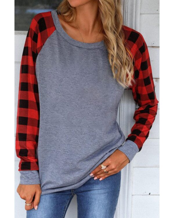 HomeDiscount-Azura Exchange Raglan Plaid Long Sleeve Top - L