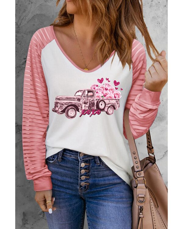 HomeDiscount-Azura Exchange Colorblock Car & Heart Graphic Long Sleeve Top - 2XL