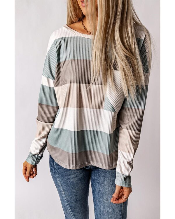 HomeDiscount-Azura Exchange Ribbed Color Block Long Sleeve Top with Pocket - S