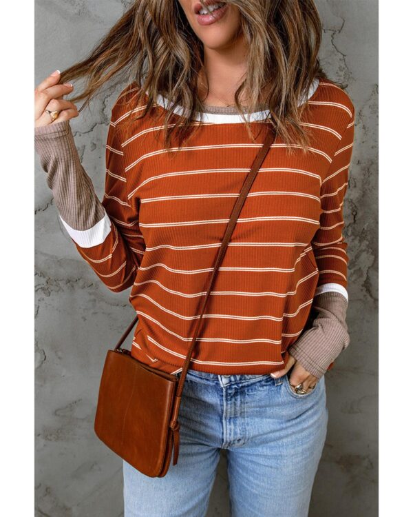 HomeDiscount-Azura Exchange Color Block Rib Knit Striped Pullover - L