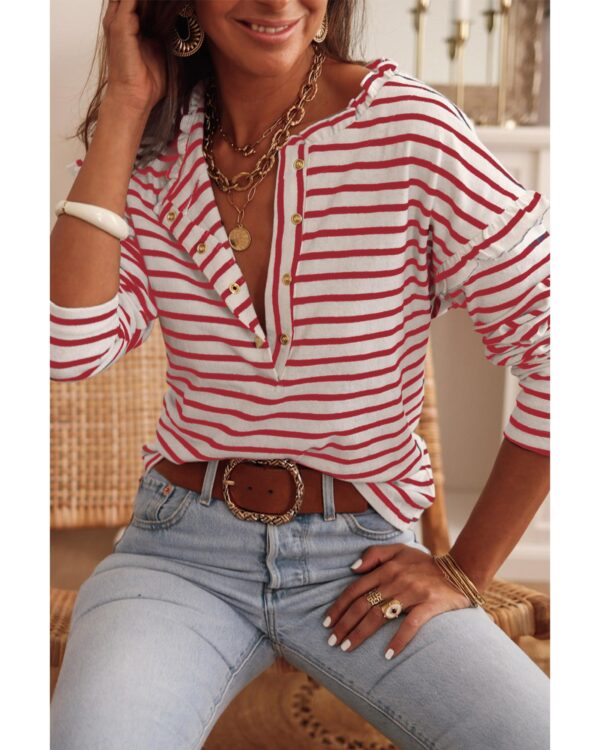 HomeDiscount-Azura Exchange Ruffled Striped Long Sleeve Top - L