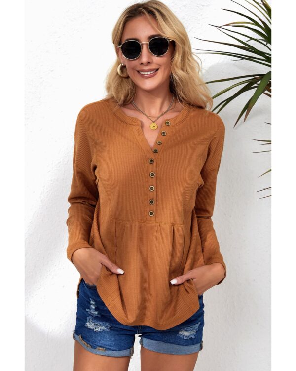 HomeDiscount-Azura Exchange Waffle Knit Half Button Henley Top - M