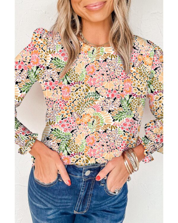 HomeDiscount-Azura Exchange Floral Print Puff Sleeve Blouse - XL