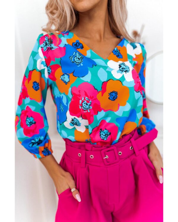 HomeDiscount-Azura Exchange Floral Print V Neck Blouse - S