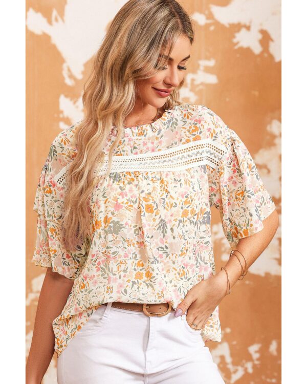 HomeDiscount-Azura Exchange Floral Print Wide Ruffle Sleeves Blouse - M