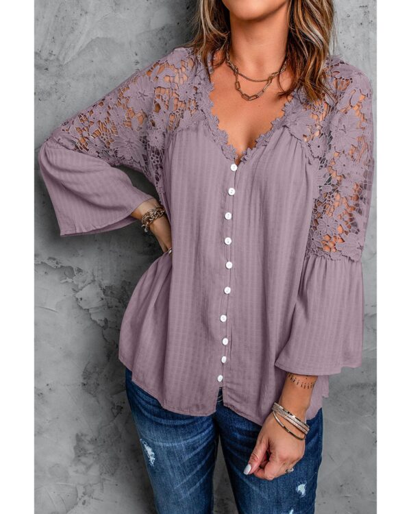 HomeDiscount-Azura Exchange Lace Button Top - 4XL