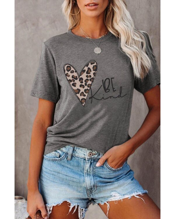 HomeDiscount-Azura Exchange Leopard Heart Shape Print Short Sleeve T-shirt - 2XL