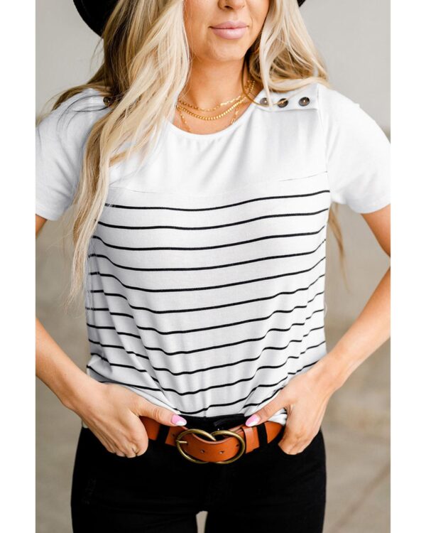 HomeDiscount-Azura Exchange Striped Buttoned Short Sleeve Top - XL