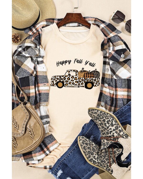 HomeDiscount-Azura Exchange Leopard Truck Pumpkin Graphic Tee - Khaki - XL