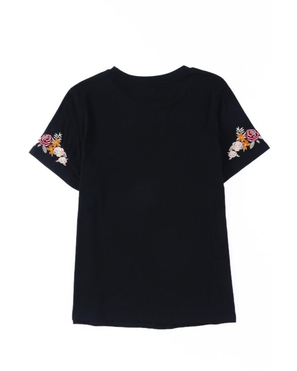 HomeDiscount-Azura Exchange Embroidered Short Sleeve T-Shirt with Floral Detail - L