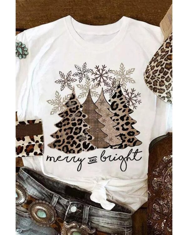 HomeDiscount-Azura Exchange Leopard Christmas Tree Graphic Print T-Shirt - L