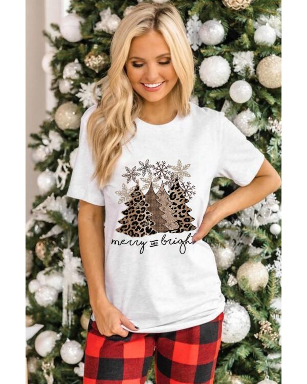 HomeDiscount-Azura Exchange Leopard Christmas Tree Graphic Print T-Shirt - M