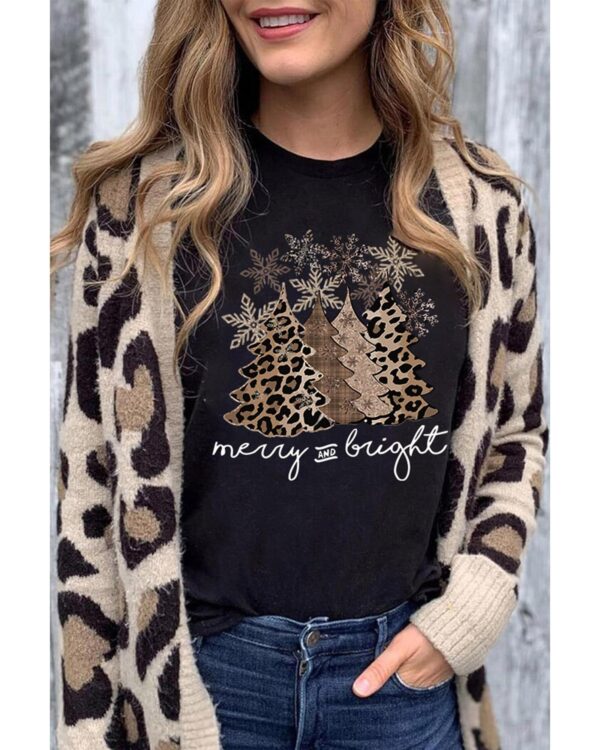 HomeDiscount-Azura Exchange Leopard Christmas Tree Graphic Print T-Shirt - L