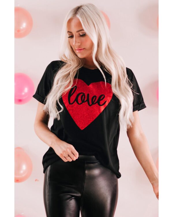 HomeDiscount-Azura Exchange Heart Shaped Glitter Print T-Shirt - M