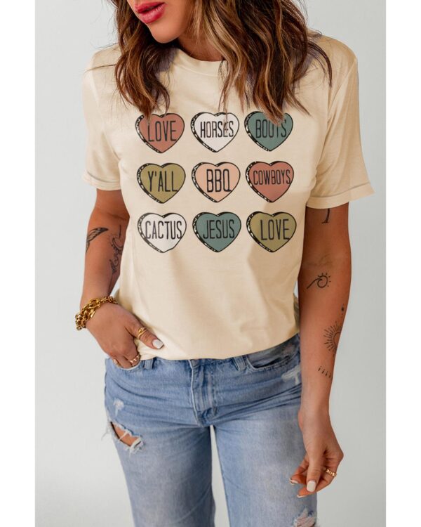 HomeDiscount-Azura Exchange Heart Shaped Letters Print Crewneck Graphic Tee - L