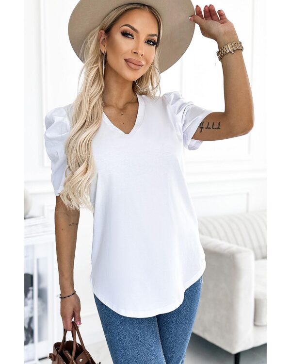 HomeDiscount-Azura Exchange V-Neck Puff Sleeve T-Shirt - XL