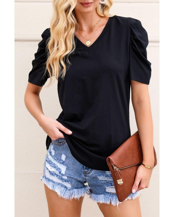 HomeDiscount-Azura Exchange V-Neck Puff Sleeve T-Shirt - M