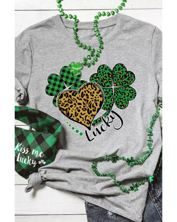 HomeDiscount-Azura Exchange Leopard Plaid Heart Clover Graphic Print T-Shirt - M