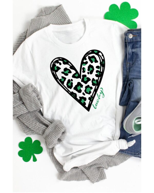 HomeDiscount-Azura Exchange Leopard Heart Print St Patricks Day T Shirt - M