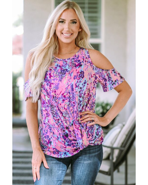 HomeDiscount-Azura Exchange Lavender Floral Print Cold Shoulder Blouse - S