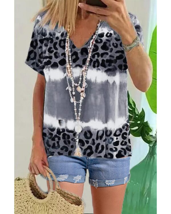 HomeDiscount-Azura Exchange Leopard Patchwork Short Sleeve Top - XL