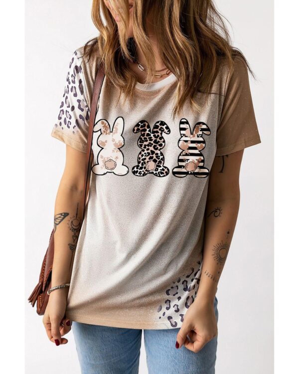 HomeDiscount-Azura Exchange Easter Bunny Leopard Bleached Print Graphic Tee - XL