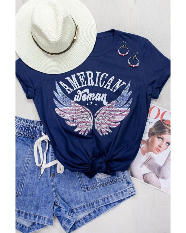 HomeDiscount-Azura Exchange American Woman Eagle  Flag Graphic Tee - L