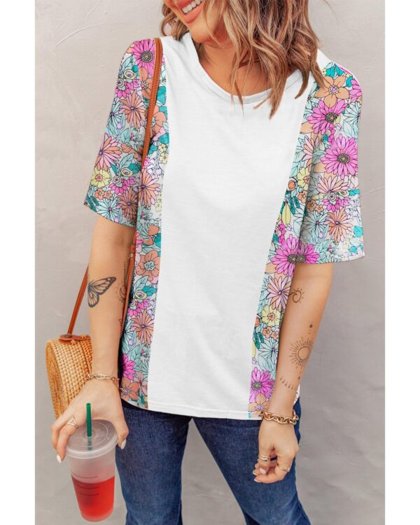 HomeDiscount-Azura Exchange Patchwork Floral Print Short Sleeve Top - M