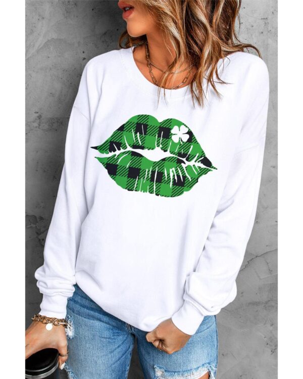 HomeDiscount-Azura Exchange Plaid Lip Clover Graphic Print Sweatshirt - S