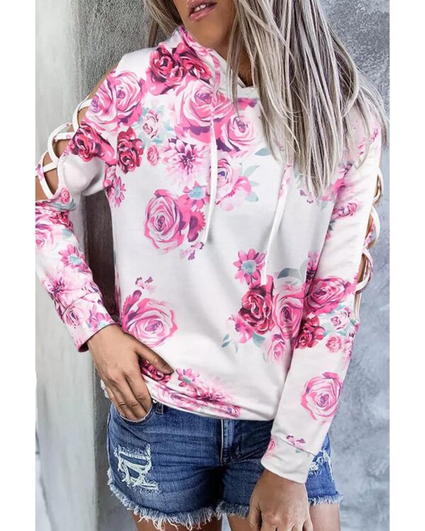 HomeDiscount-Azura Exchange Floral Print Cold Shoulder Hoodie - XL