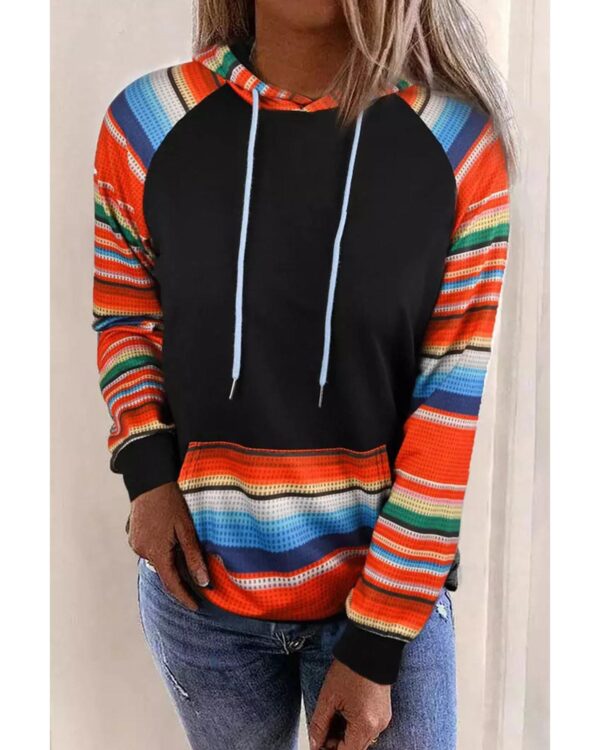 HomeDiscount-Azura Exchange Striped Patchwork Kangaroo Pocket Hoodie - L