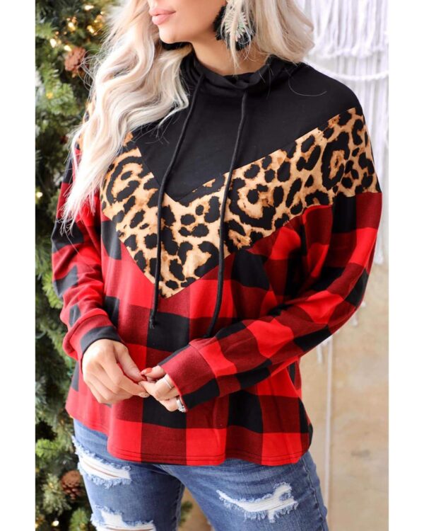 HomeDiscount-Azura Exchange Chevron Plaid Leopard Patchwork Turtleneck Sweatshirt - S