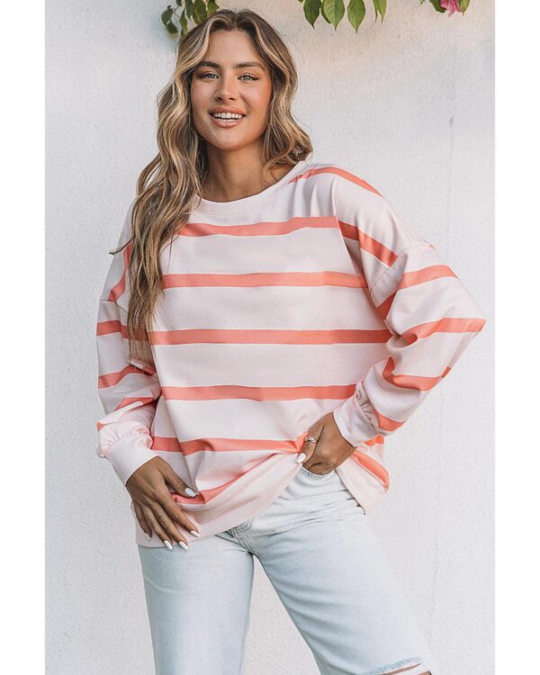 HomeDiscount-Azura Exchange Drop Shoulder Pullover Sweatshirt with Striped Pattern - 2XL