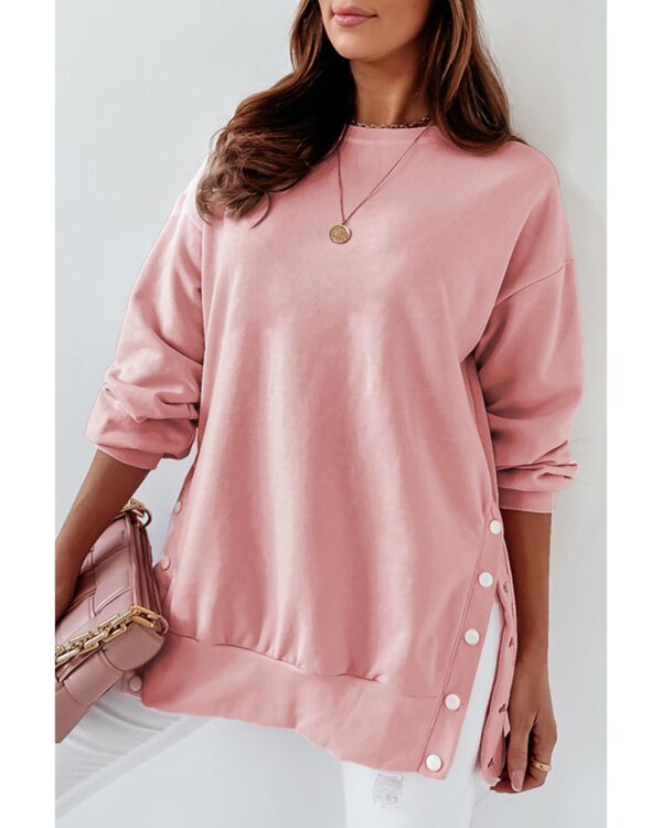 HomeDiscount-Azura Exchange Slit Buttons Crew Neck Sweatshirt - S